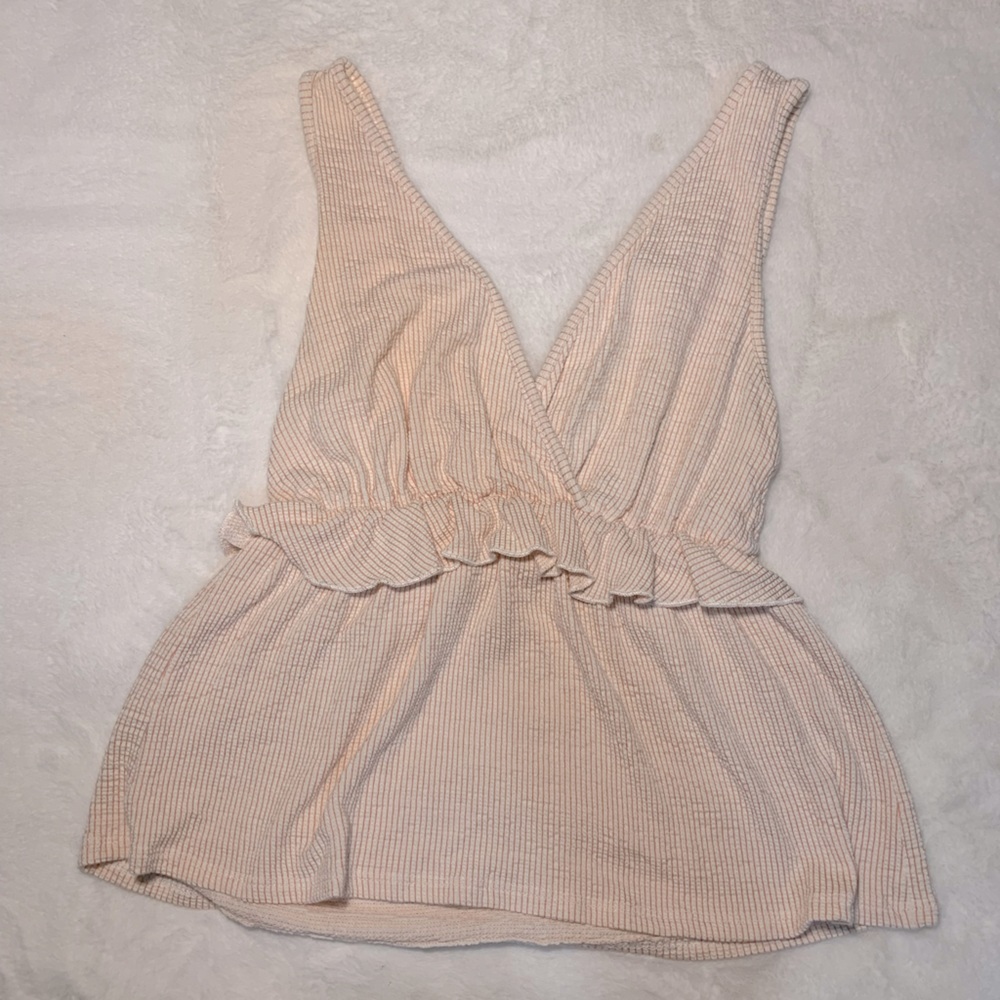 Cute fine stripes and ruffled tank top size small